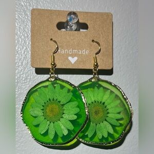 Green Floral Handmade Earrings